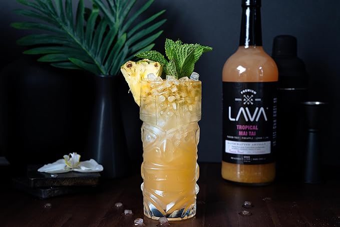 (3 Pack) LAVA Premium Tropical Mai Tai Cocktail Mix made with real passion fruit, pineapple, lemon and lime, no artificial sweeteners, 1-Liter (33.8oz) Glass Bottle, Ready to Use.-FemmiqueWomen