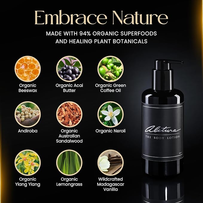Alitura Naturals Organic Face & Body Lotion – Anti-Aging Moisturizer with Olive Oil & Acai Butter – Hydrating Cream for Dry, Sensitive & Aging Skin – For Men & Women – 200ml-FemmiqueWomen