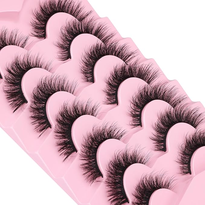 Kiromiro Lashes False Eyelashes Cat Eye Faux Mink Lashes Wispy Strip Lash 6D Volume Fake Lash Natural Look Eyelashes Pack 7 Pairs-FemmiqueWomen
