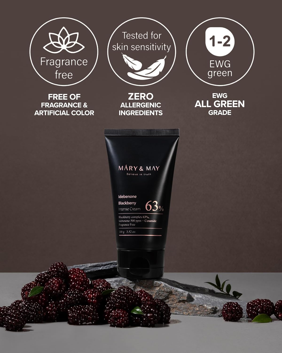 Mary&May Idebenone Blackberry Cream | Antioxidant Korean Moisturizer with 5 Ceramides & Hyaluronic Acid | Skin Barrier Repair & 48H Hydration | For All Skin Types (100g/3.52oz)-FemmiqueWomen