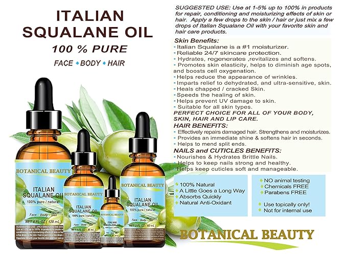 SQUALANE Italian Olive. 100% Pure Natural Undiluted Oil. 4 fl.oz- 120ml. 100% Ultra-Pure Moisturizer for Face, Skin, Body, Hair. Reliable 24/7 Skincare Protection-FemmiqueWomen