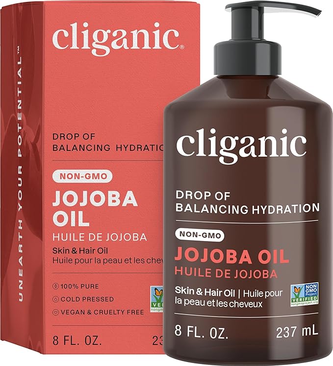 Cliganic Non-GMO Jojoba Oil for Skin, Hair & Face (8oz) | 100% Pure, Natural Cold Pressed Unrefined Hexane Free (Packaging May Vary)-FemmiqueWomen