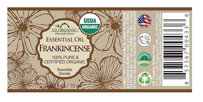 US Organic 100% Pure Frankincense Essential Oil, USDA Certified Organic, Steam Distilled, Boswellia serrata, Sourced from India, Topically or in Diffuser, Perfect for Aging Skin, All skin type (10 ml)-FemmiqueWomen