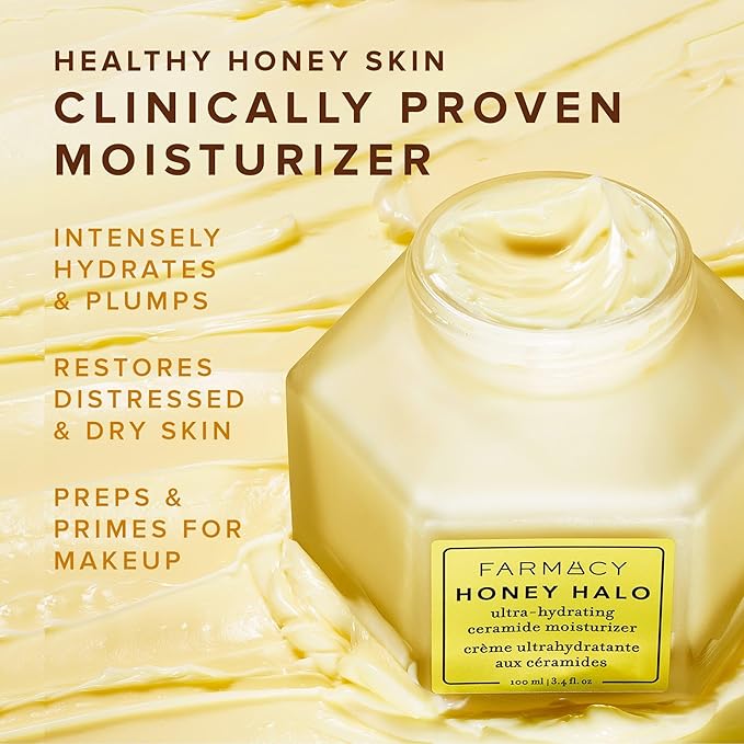 Farmacy Ceramide Face Moisturizer - Honey Halo Hydrating Facial Moisturizer for Dry Skin - Plumps, Soothes + Restores Skin with Potent Ceramides + Buckwheat Honey for a Dewy, Healthy Glow (50ml)-FemmiqueWomen