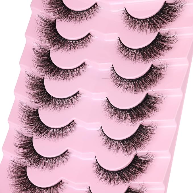 False Lashes Natural Look Faux Mink Eyelashes Wispy Fox Eye Lashes That Look Like Extensions 3D Mink Lashes Natural Strip Lashes Pack 7 Pairs-FemmiqueWomen