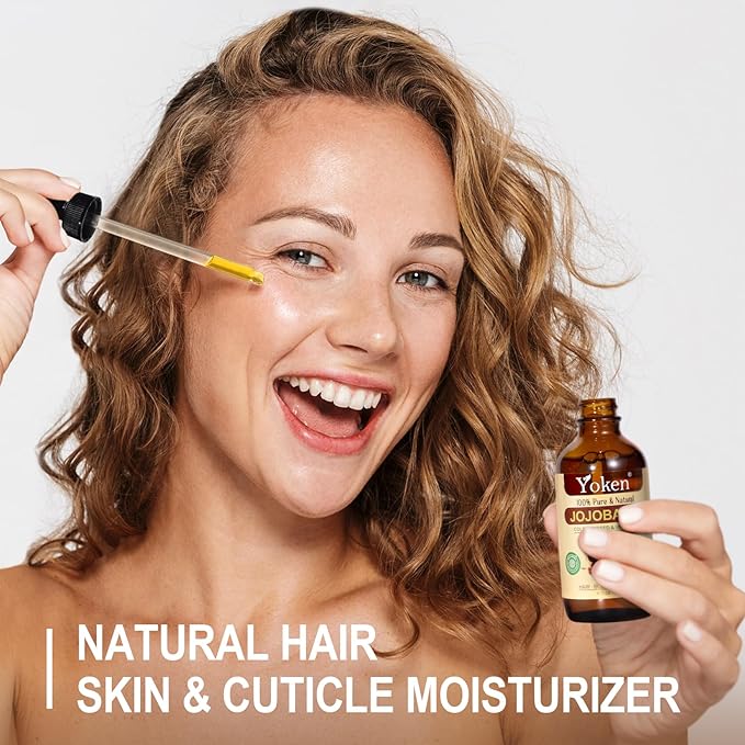 Yoken Jojoba Oil 4 fl oz EWG Verified 100% Pure Jojoba Oil Cold Pressed for Skin, Hair, Nails, Cuticles - Unrefined & Hexane Free, Natural Moisturizer Carrier oils Facial Serum for Gua Sha-FemmiqueWomen