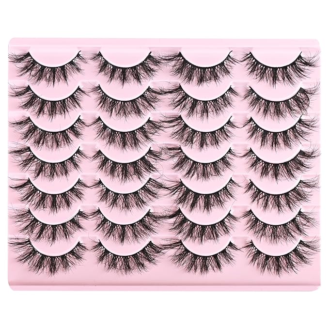 FARRED Cat Eye Lashes Short Natural Eyelashes 15mm Fluffy Wispy Strip Eyelash 14 Pairs Cute Natural Fake Lashes Packs Small Full Pestañas Set (F10 | 9-15mm)-FemmiqueWomen