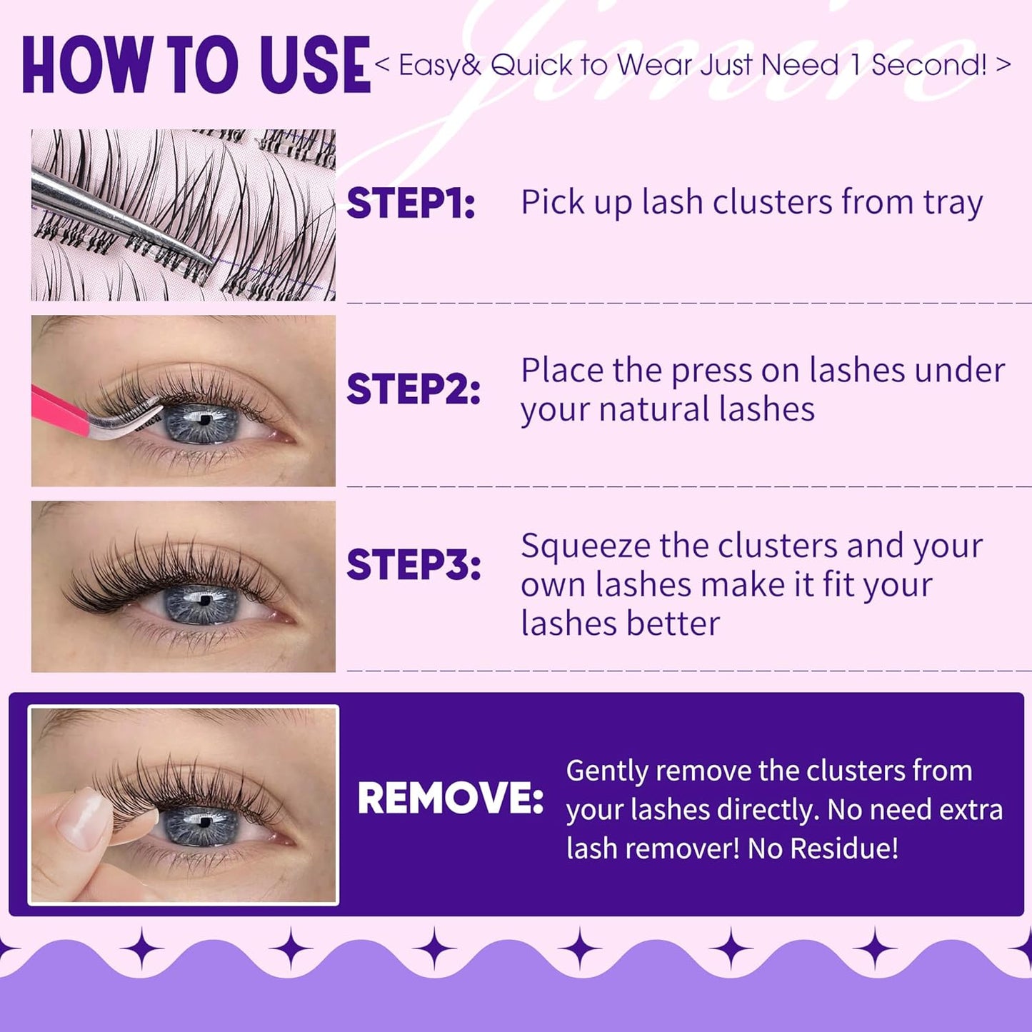 JIMIRE Self Adhesive Eyelashes Wispy Lash Clusters Natural Look 9-12MM Press on Lashes Self Adhesive Lash Clusters No Glue Needed Natural Pre Glued Lashes Clusters Reusable Invisible Band-FemmiqueWomen