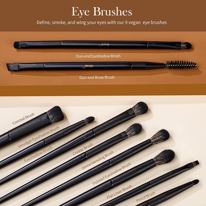Jessup Makeup Brushes Set Jessup Make up Brushes 14Pcs Black Kabuki Foundation Eyeshadow Contour Concealer Powder Eyeliner Crease Eyebrow Blending Brush with Gift Box, T336-G-FemmiqueWomen