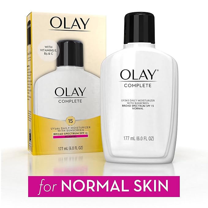 Olay Face Moisturizer, Complete with Sunscreen SPF 15, Daily Facial Lotion for Normal Skin, Lightweight Hydrating Broad Spectrum Sun Protection - Vitamin C, E, and Niacinamide - 6 Oz 2 Pack-FemmiqueWomen