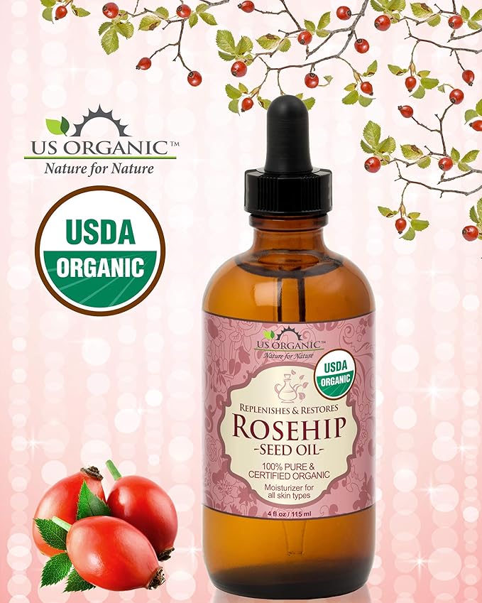US Organic Rosehip Seed Oil, USDA Certified Organic, Cold Pressed, Virgin Organic, Amber Glass Bottle and Glass Eyedropper for Easy Application - 4 oz (115 ml)-FemmiqueWomen