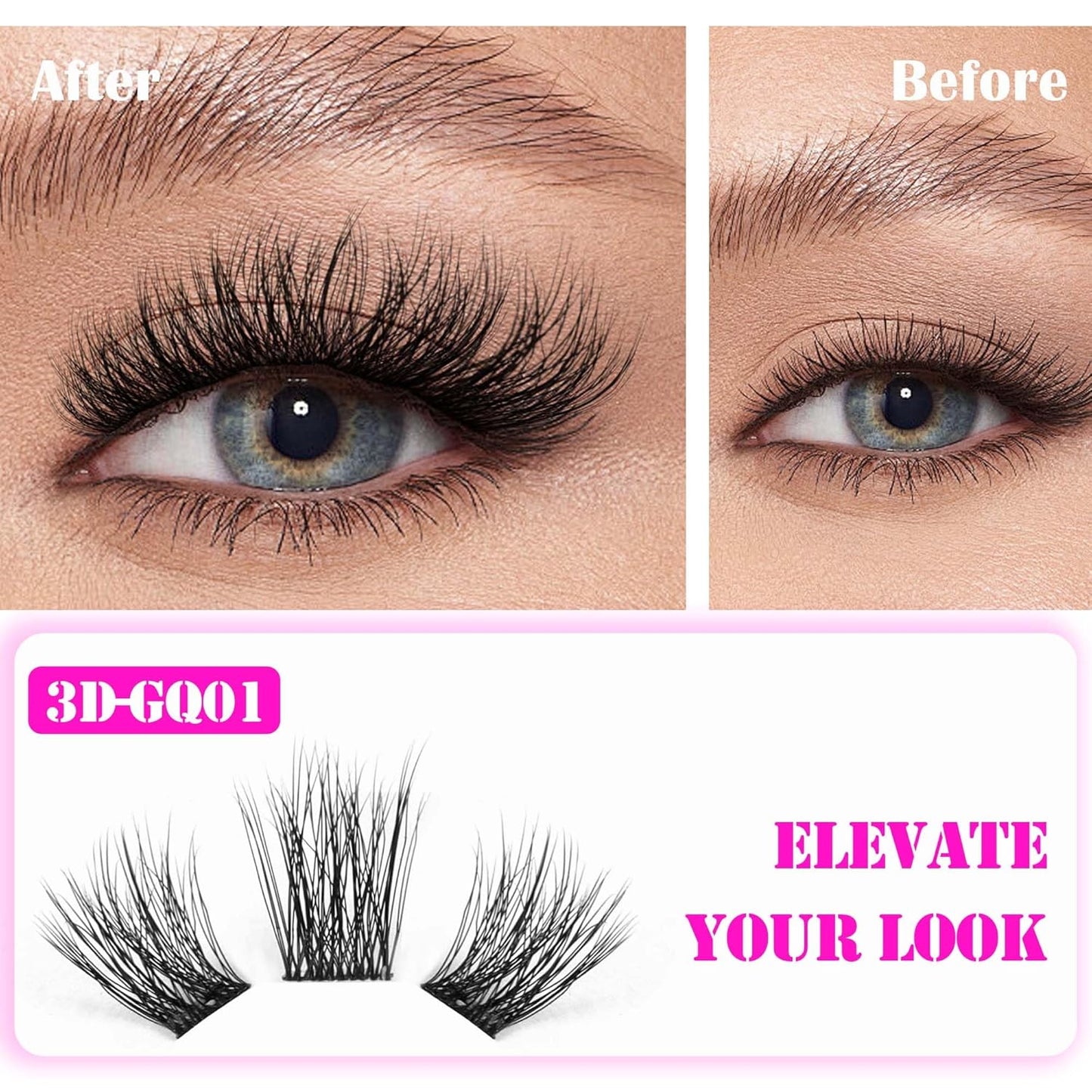 GAQQI Lash Clusters, Cluster Eyelash Extensions 120 Cluster Lashes, Volume Eyelash Clusters 10-14mm, Multilayered 3D Individual Lashes, Soft and Thin Band (3D-GQ01)-FemmiqueWomen