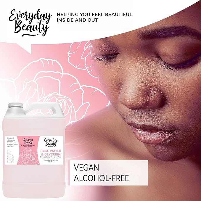 Rose Water & Glycerin Enhanced Facial Toner - 1 Gallon Bulk Alcohol-Free Vegan All Natural Refreshing for Face and Hair - Uplifts, Calming & Soothing for All Skin Types-FemmiqueWomen