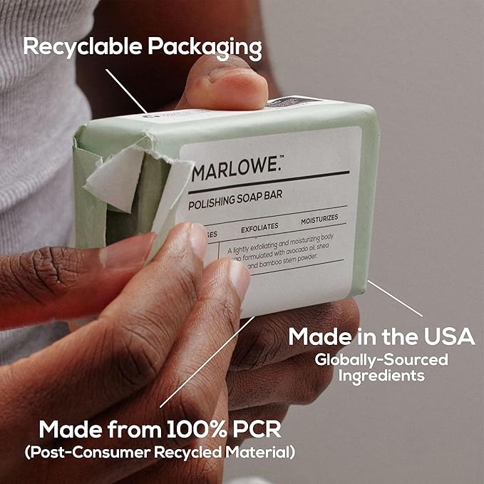 MARLOWE. No. 108 Lightly Exfoliating Soap Bar, 7oz, Polishing, Moisturizing & Cleansing Bar Soap for Men, Made with Natural Ingredients-FemmiqueWomen