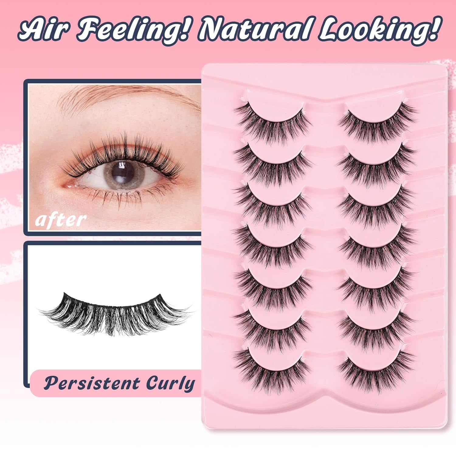 False Lashes Wispy Eyelashes Natural Look 15MM Fake Eyelash with 0.1MM Thin Band Lightweight 3D Volume Fluffy Eye Lashes C Curl Soft Lash Pack Siligli 7 Pair-FemmiqueWomen