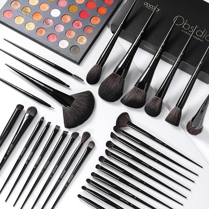Docolor Makeup Brushes Set Professional 30Pcs Obsidian Makeup Brushes Premium Synthetic Powder Kabuki Foundation Contour Blush Concealer Eye Shadow Blending Eyeliner Crease Eyebrow Make Up Brush Kit-FemmiqueWomen