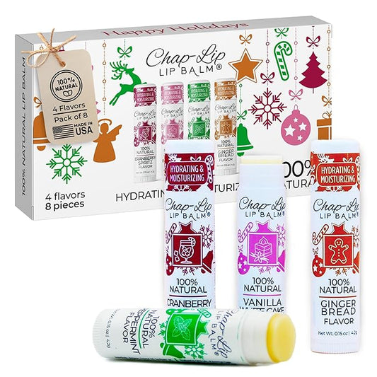 100% Natural Lip Balm Set - Beeswax Natural Christmas Gifts for Her - Ideal Gift for Women - Lip Moisturizer for Dry Lips, Cocoa Butter - Petroleum Free Pack of 8-FemmiqueWomen