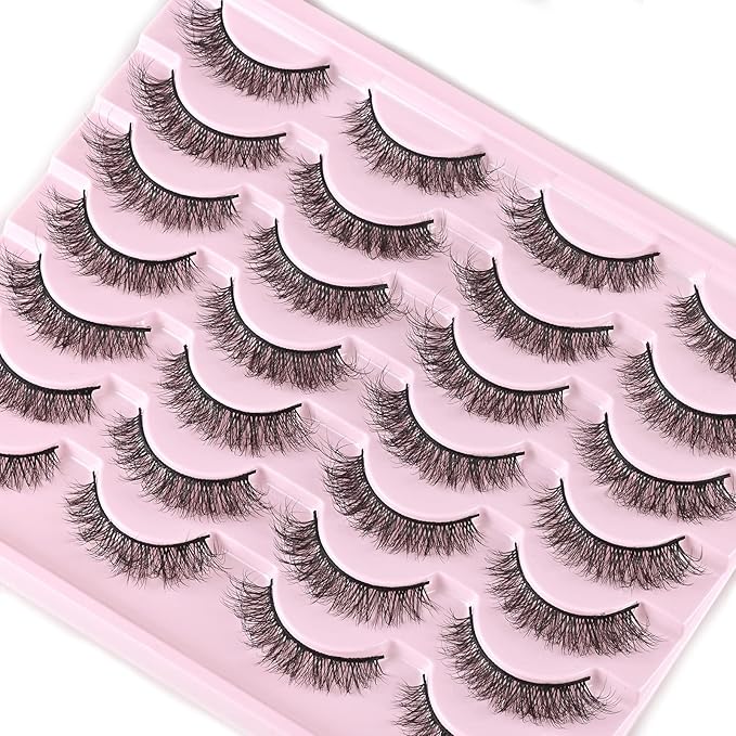 FARRED Natural Lashes Short Eyelashes Wispy False Mink Lash Pack 14 Pair Natural Look Fluffy Cat Eye Strip Eyelash Small Fake Lashes Full Pestañas Sets for MUA and Beginners Daily Makeup (F1 | 8-14mm)-FemmiqueWomen