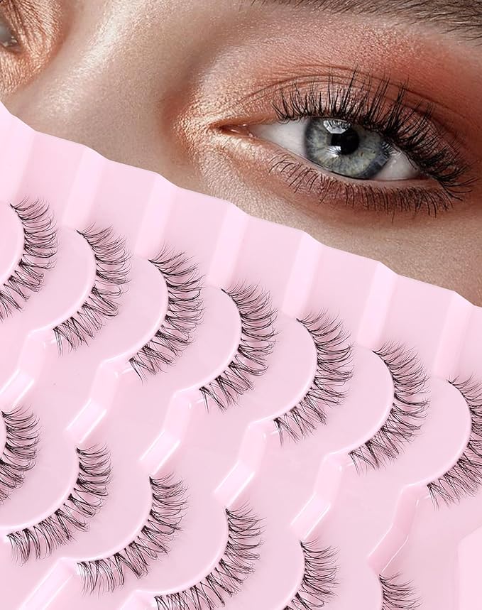 Short Lashes Natural Look Everyday Wispy False Eyelashes Clear Band Strip Eyelash Soft Lashes Fluffy Pack 7 Pairs SF-01-FemmiqueWomen