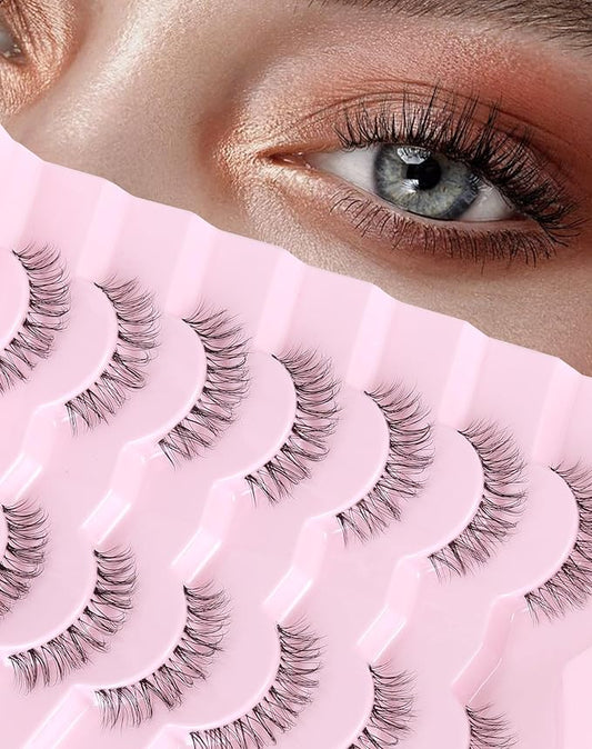 Short Lashes Natural Look Everyday Wispy False Eyelashes Clear Band Strip Eyelash Soft Lashes Fluffy Pack 7 Pairs SF-01-FemmiqueWomen