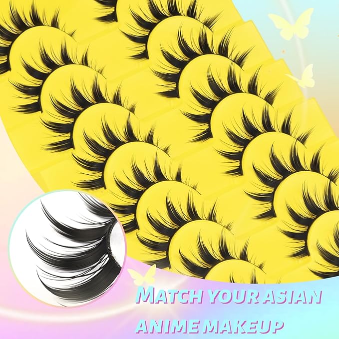 Losha Lashes Spiky Manga Lashes Wispy Anime False Eyelashes 9 Pairs 8D Asian Eye Lashes Natural Anime Fake Eyelashes (Lovely)-FemmiqueWomen
