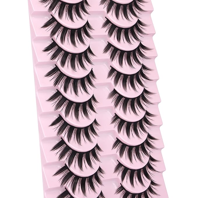 False Eyelashes 10 Pairs Manga Lashes Japanese Style Anime Thick Cosplay Lashes Natural Look 16MM Spiky 8D Wispy Faux Mink Lashes Full Strip Doll Lashes by FANXITON-FemmiqueWomen