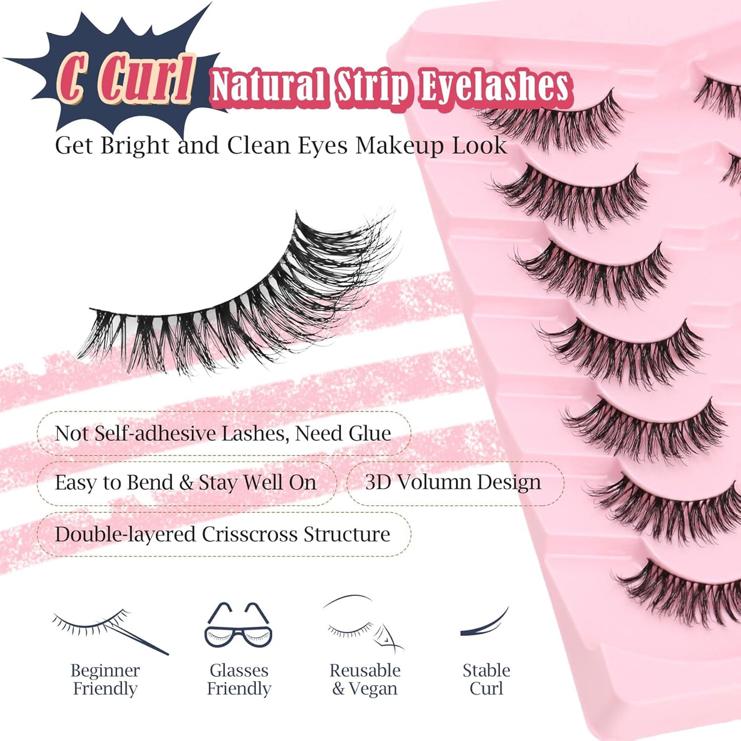 Wipsy Lashes Cat Eye False Eyelashes Natural Look 7 Pair Lash Strips Siligli-FemmiqueWomen