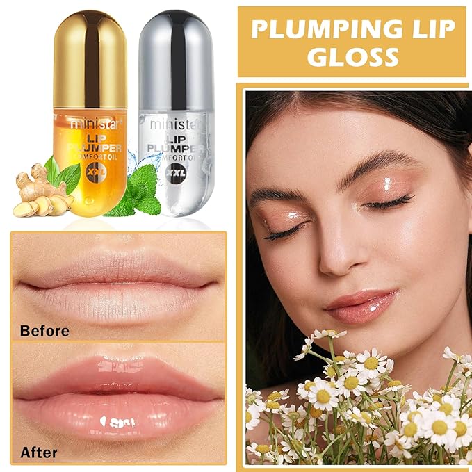 2PCS Lip Plumper Gloss Plumping Lip Gloss Set Natural Moisturizing Lip Plumping Gloss Daily Lip Care Products Lip Plumper Set for Women-FemmiqueWomen