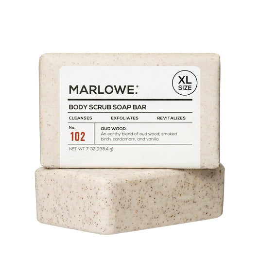 MARLOWE. No. 102 Body Scrub Soap 7 oz, Oud Wood, Exfoliating Soap Bar with Shea Butter, Olive Oil & Green Tea Extracts, Cleanses, Smooths & Revitalizes Skin, Earthy & Smoky Scent-FemmiqueWomen