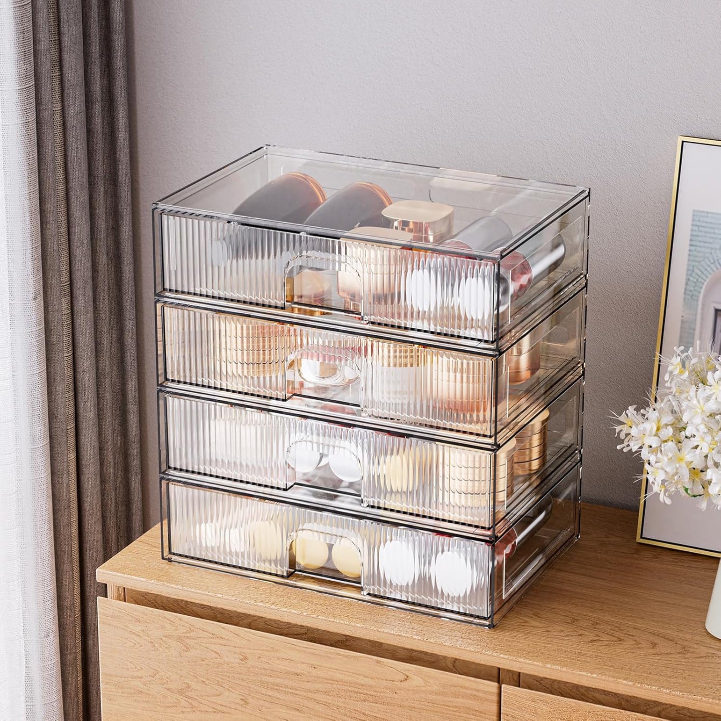 ZHIAI Stackable Storage Drawer, 4 Piece Acrylic Organiser for Cosmetics and Beauty Products, Suitable for Dressers, Bathrooms, Cabinets, Storage Rooms, Bedrooms and Home Organisers-FemmiqueWomen