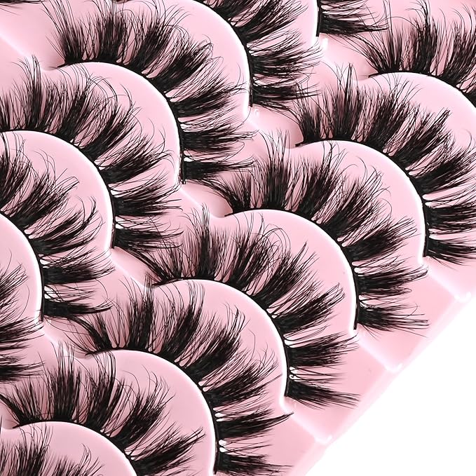 FARRED Fluffy Lashes Natural Eyelashes Short Wispy Eye Lash Strips 14 Pairs Separated Volume Eyelash Pack 17mm Dramatic Wispies Fake Strip Lashes Clusters Cat Eye Pestañas Spiky Look (F6 | 11-17mm)-FemmiqueWomen