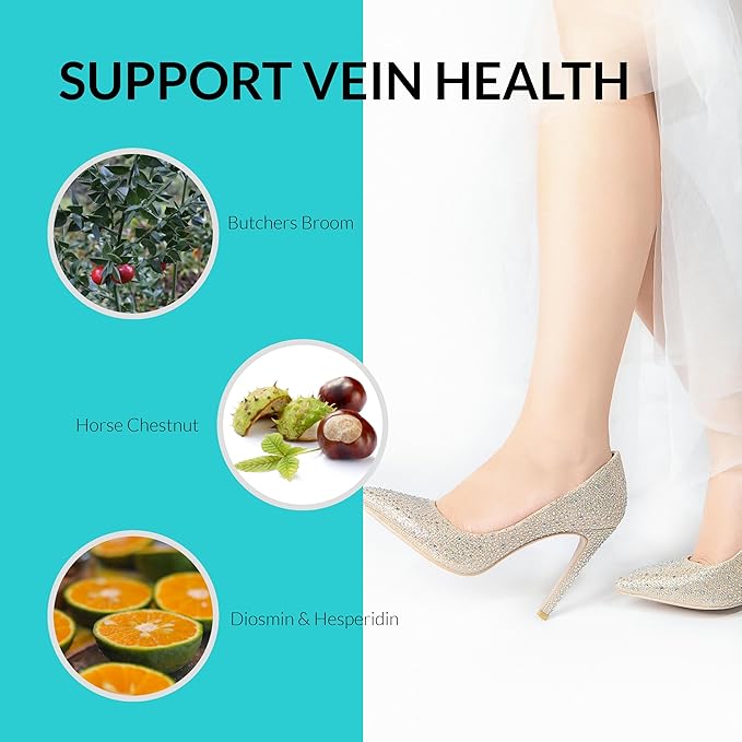 UpNourish Cellulite Vein Health Supplement with Caviar Collagen, SOD DIMPLESS, MOROSIL, Butchers Broom, Horse Chestnut, Leg Wellness and Circulation Support 90ct-FemmiqueWomen