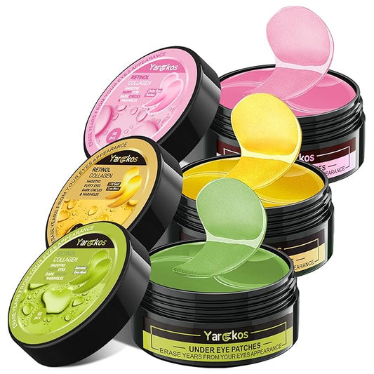 3 Packs 60 Pcs Under Eye Patches, Green+24K Gold+Pink, 30 Pairs Undereye Mask for Puffy Eye Dark Circle Treatment, Collagen Gel Pads Hydrating for Eye Bag Puffiness Wrinkle, Women Men Beauty Skin Care-FemmiqueWomen