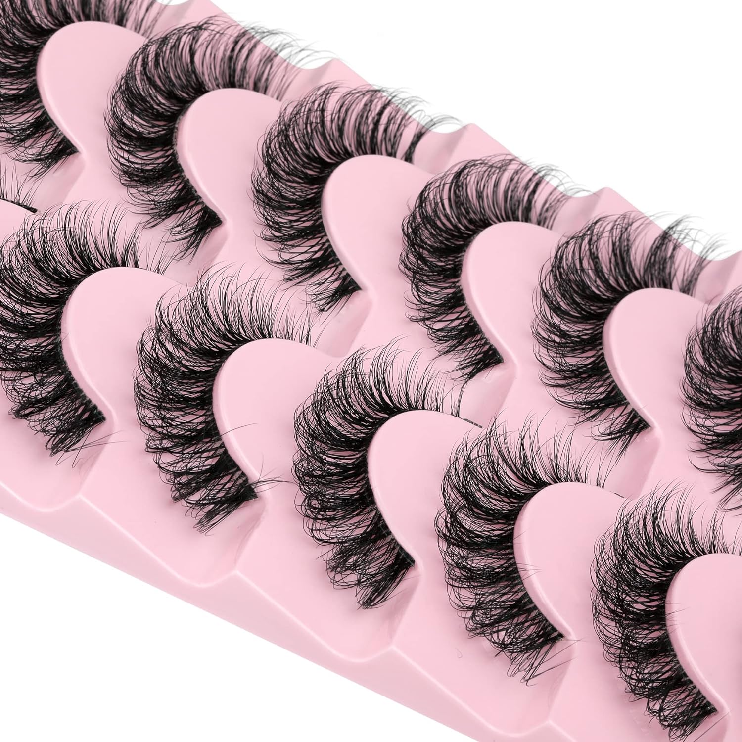 JIMIRE Eyelashes with Clear Band Wispy Curly 15mm 3D Faux Mink Lashes Fluffy Natural Volume Cat Eye Fake Lashes 7 Pairs Pack-FemmiqueWomen