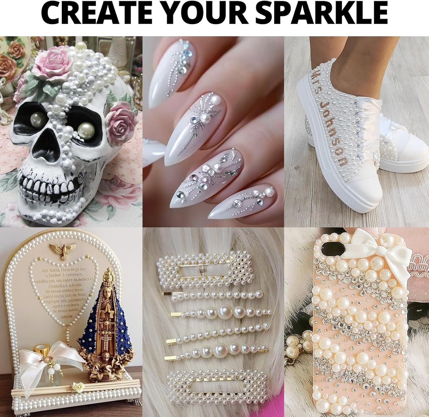 16000Pcs Flatback Pearls for Crafting, White Flat Back Assorted Sizes 2/3/4/5/6/8/10mm Half Pearl Beads Bedazzling for Crafts Clothing Tumbler Shoes Wedding Gown Nails with B7000 Jewelry Making Glue-FemmiqueWomen