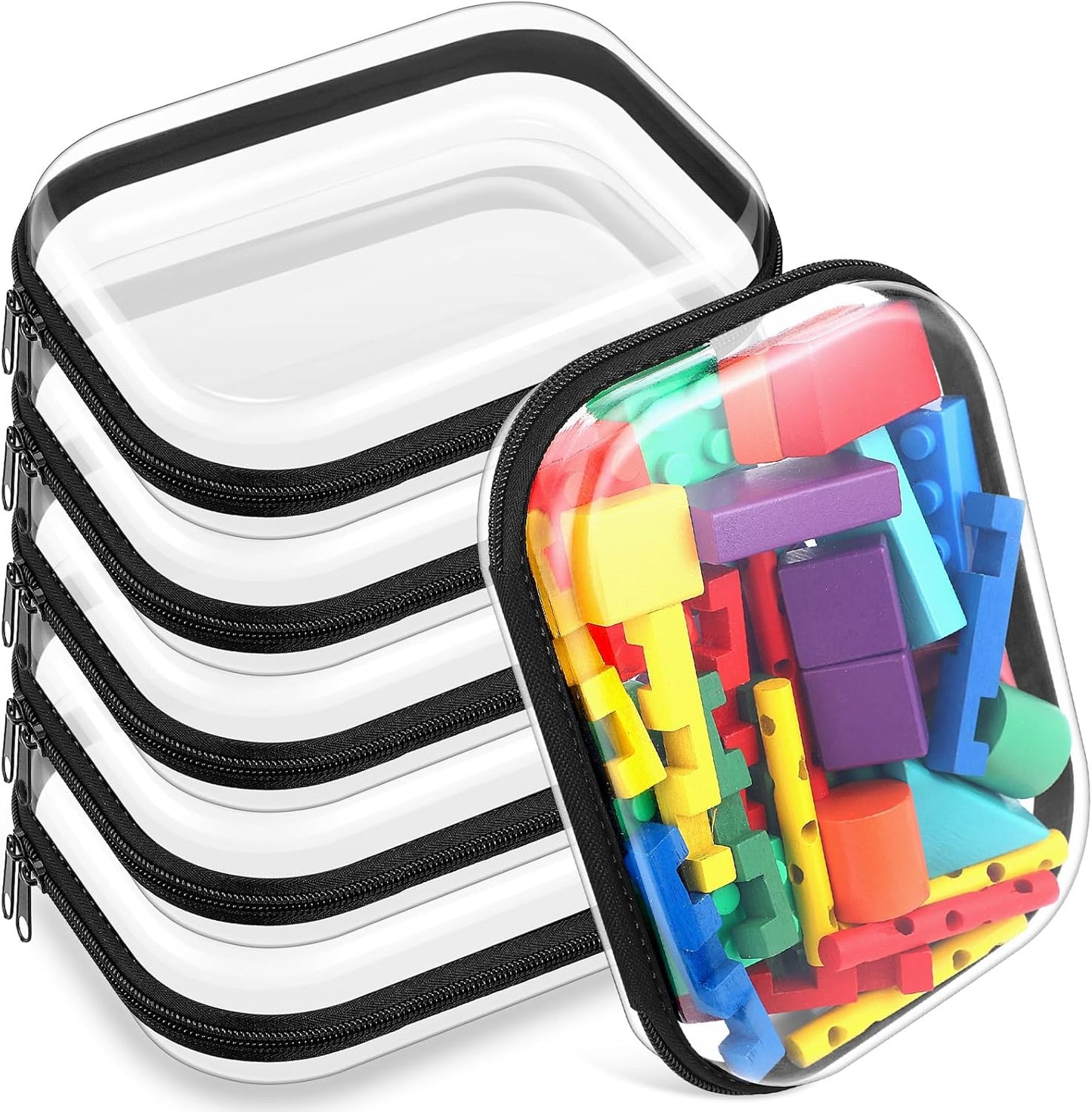 Sanwuta 6 Pcs Clear Hard Zipper Case Pencil Pouches Hard Plastic Zipper Pouches Makeup Bag Transparent Cases for Snacks Plastic Storage Organizer Box for Travel(Black,7.87 x 5.9 x 2 Inch)-FemmiqueWomen