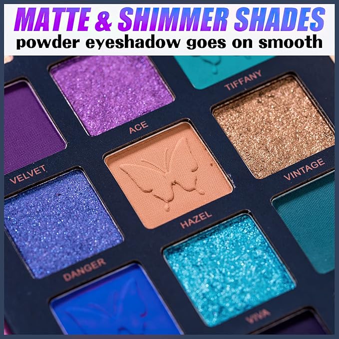 18 Colors Eyeshadow Palette, Butterfly Series Highly Pigmented Eye Makeup Palette, Matte Shimmer Metallic Powder Eyeshadow Pallet, Makeup Palette Cosmetics Gift, 110-FemmiqueWomen