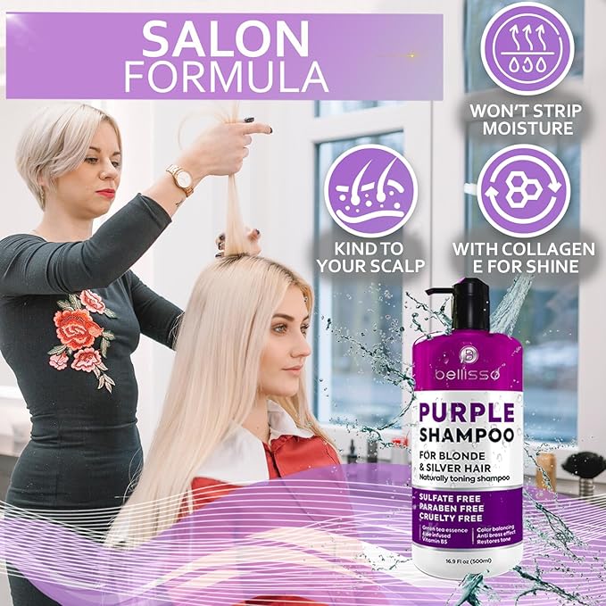 Purple Shampoo - Toner for Blonde Hair - Sulfate and Paraben Free - More Balanced Color Treated, Bleached, Silver, White and Gray Hair - No More Orange, Straw Yellow and Brassy Tones - Women and Men-FemmiqueWomen