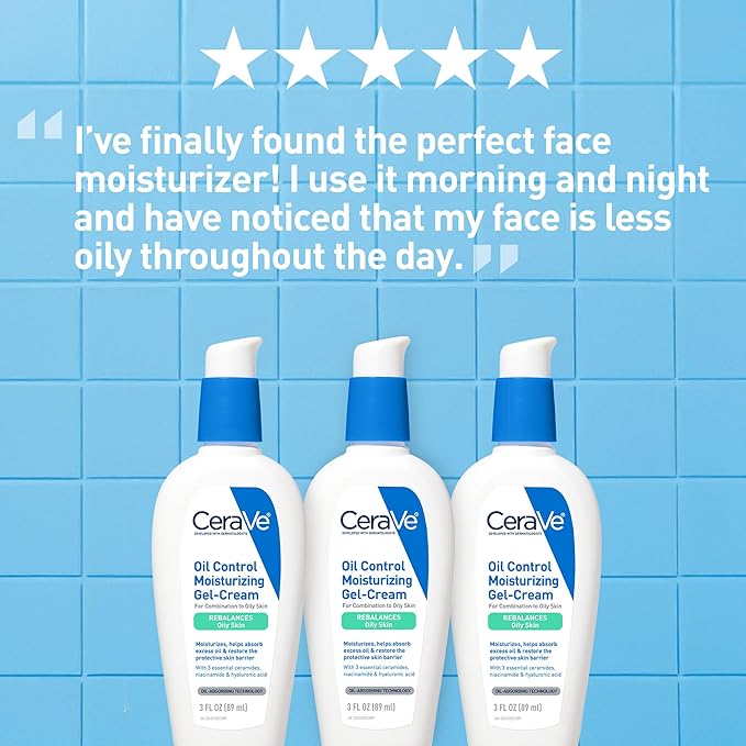 CeraVe Oil Control Moisturizing Gel-Cream, Face Moisturizer for Oily Skin, Niacinamide, Hyaluronic Acid & Oil Absorbing Technology To Rebalance Oily Skin, Non-Comedogenic, Fragrance Free & Oil-Free-FemmiqueWomen