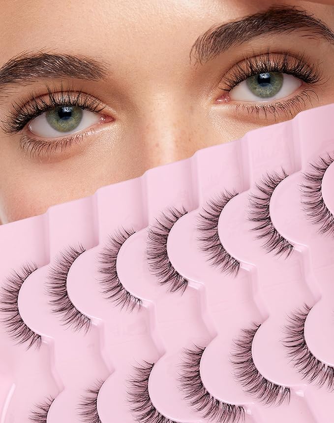 Short Eyelashes Natural Look Wispy Lashes Natural Fake Lashes C Curl Eye Lashes Wispies Eyelashes Fluffy False Lashes Pack 7 Pairs-FemmiqueWomen