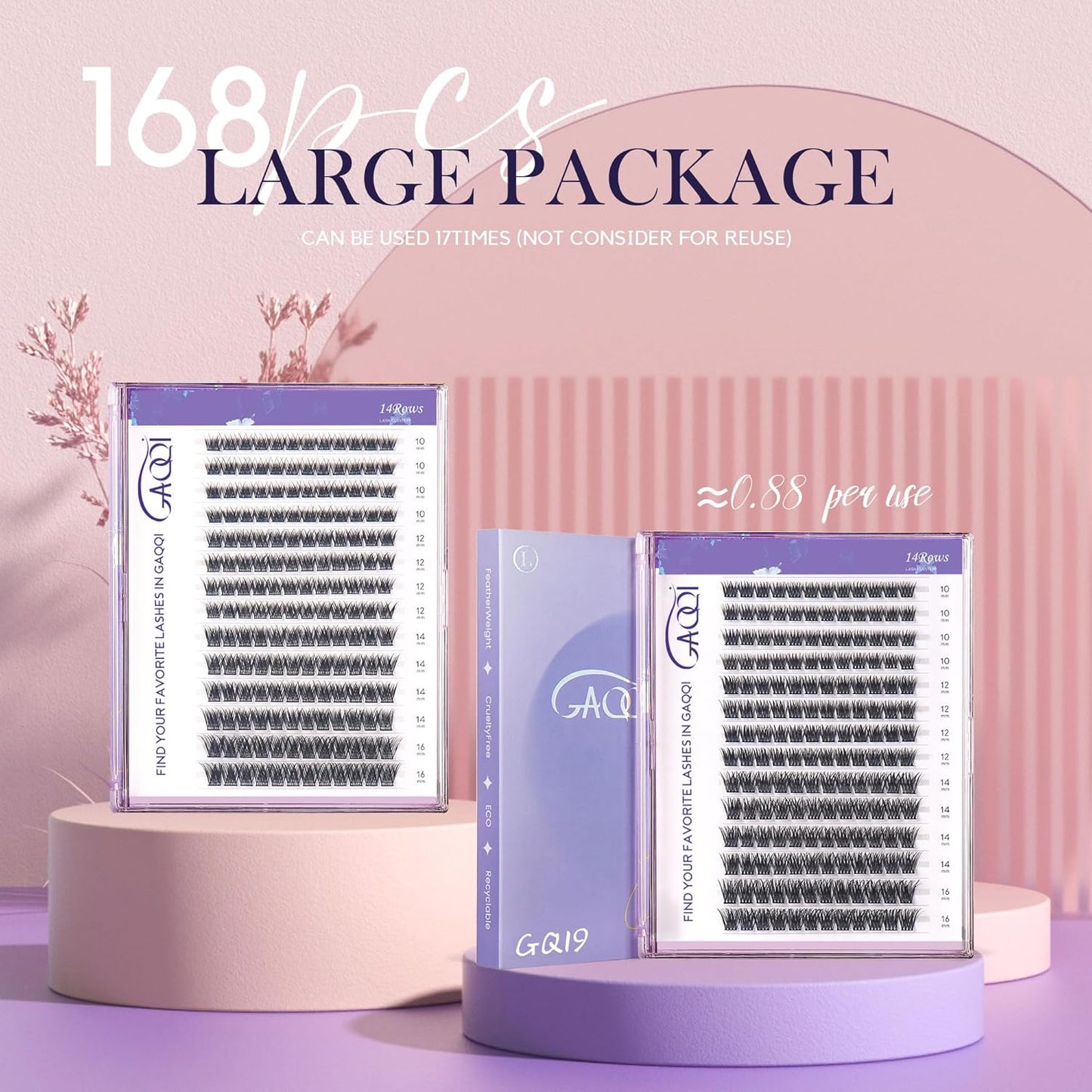 GAQQI Lash Clusters, Eyelash Cluster C Curl 10mm Cluster lashes, Individual Lashes 168pcs False Eyelashes Wispy Cluster Eyelash Extensions (GQ03, C Curl, 10mm)-FemmiqueWomen