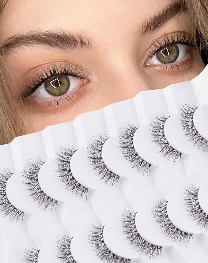 Eyelashes Natural Look Wipsy Lashes Natural Fake Lashes Clear Band Lashes Fluffy Mink Lashes Strip Lashes 12MM Demi Wispies Eyelashes-FemmiqueWomen