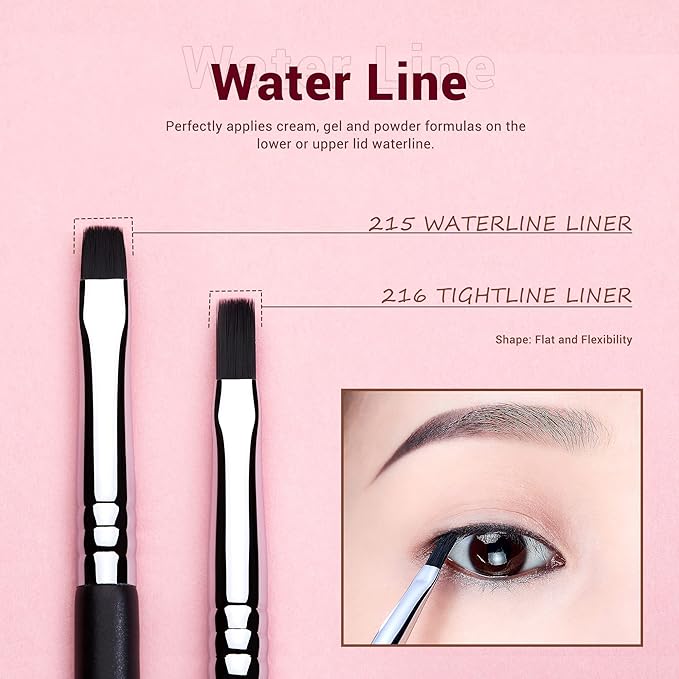 Jessup Eyeliner Brush Set, Professional Eye Liner Makeup Brushes 11pcs, Angled Flat Definer Ultra Fine Bent Pencil Point Eyeliner Brushes for Precision Liner, T324-FemmiqueWomen