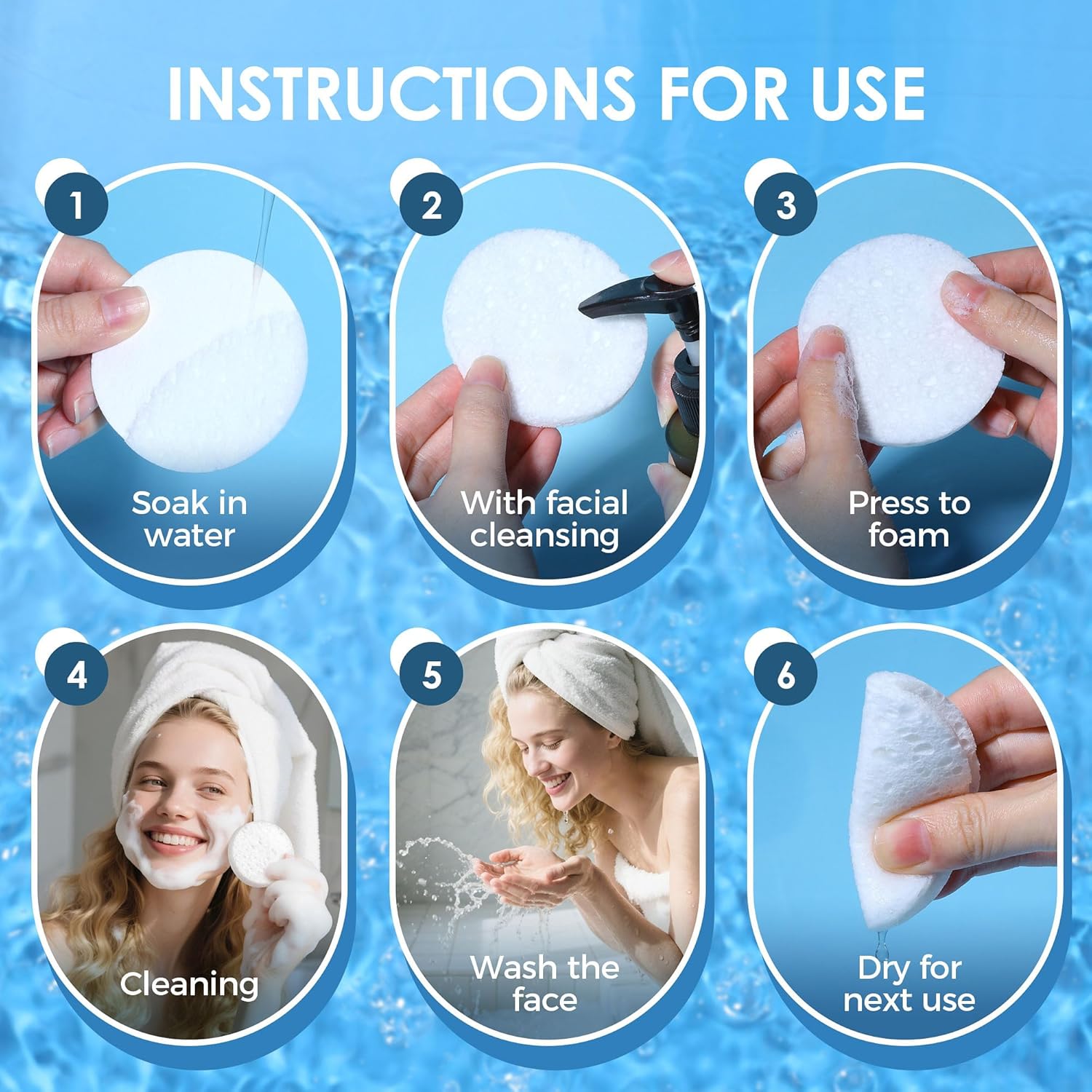 60-Count Compressed Face Sponges for Cleansing, Reusable White Natural Cellulose Travel Essentials Facial Sponge, Women Washing Face Pads for Make Up Remover, Exfoliating, Spa, Skin Care-FemmiqueWomen