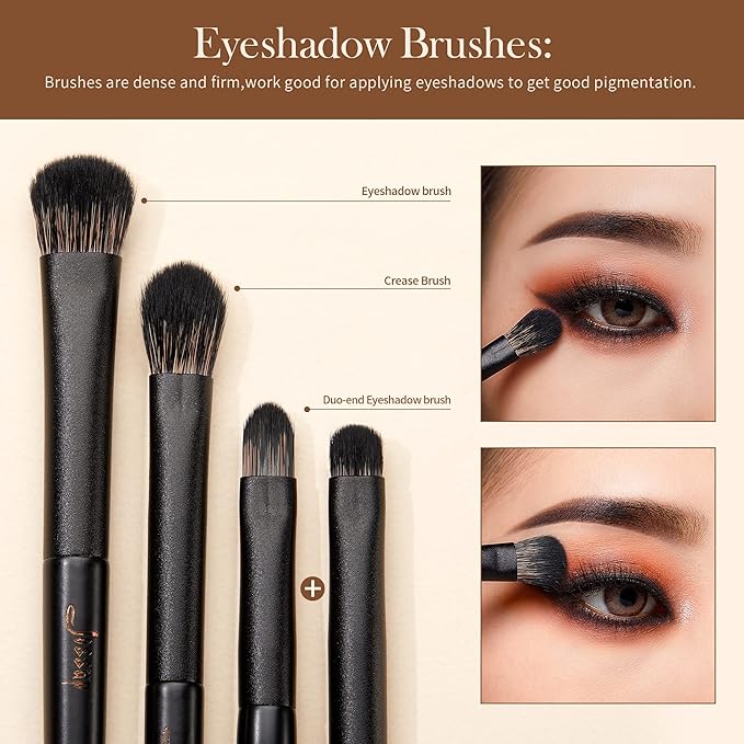 Jessup Eyeshadow Brush Set, 10Pcs Eye Makeup Brushes Professional for Blending Eye Shadow Liner Crease, Duo-end Brow Brush, Elegant Black T337-FemmiqueWomen