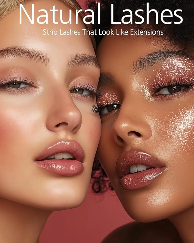 Eliace Luxurious 50 Pairs 5 Styles Cat Eye Lashes Wispy False Eyelashes Natural look 3D Mink Lashes Fake Eyelashes Kit, Thin Soft Band Comfortable Fluffy Volume Cross Strip Lash, with Lash Tweezers-FemmiqueWomen