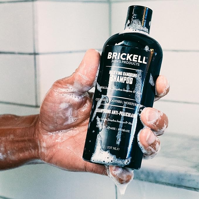 Brickell Men's Relieving Dandruff Shampoo For Men, Natural & Organic, Soothes and Eliminates Dandruff with Ziziphus Joazeiro, Aloe and Jojoba Oil (8 oz)-FemmiqueWomen