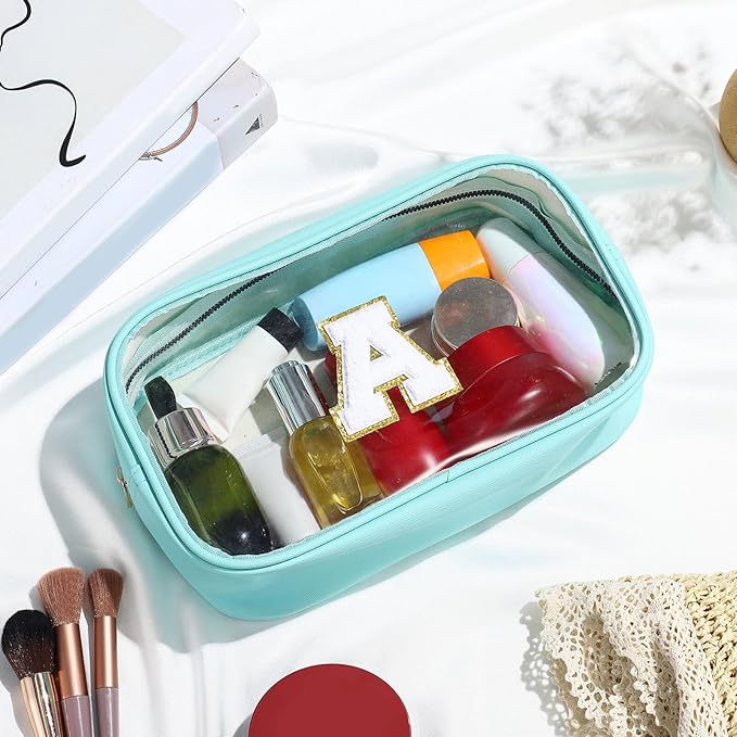 YOOLIFE Initial Make Up Bag Travel Toiletry Bag, Clear Makeup Bags Preppy Cosmetic Bags Organizer Travel Essentials Gifts for Women Teen Girlfriend Teacher Mom Birthday Girl Gift Makeup Case Blue M-FemmiqueWomen