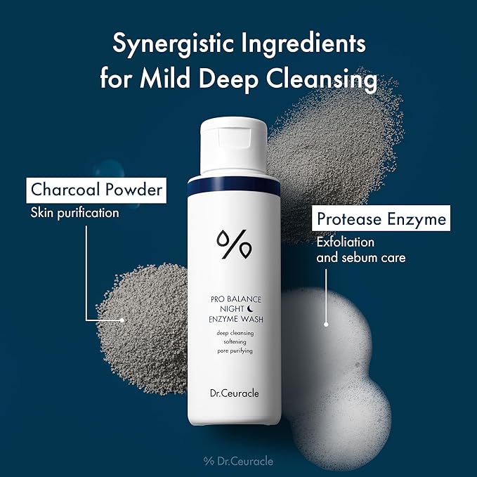 Dr.Ceuracle Pro Balance Enzyme Powder Face Wash - Korean Day and Night Natural Enzyme Powder Face Wash for Deep Pore Cleansing, Sebum Removing, pH Skin Balancing Care (Night Wash)-FemmiqueWomen