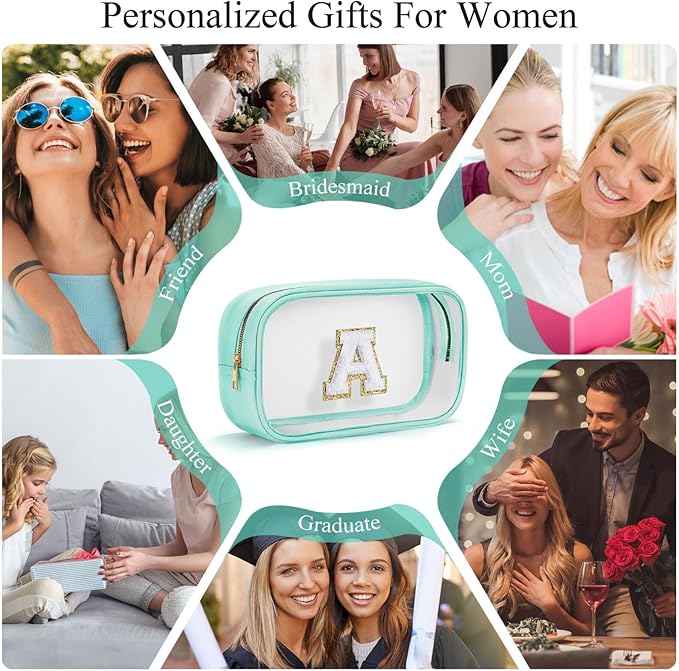 YOOLIFE Initial Make Up Bag Travel Toiletry Bag, Clear Makeup Bag Preppy Cosmetic Bags Organizer Travel Essentials Gifts for Women Teen Girlfriend Teacher Mom Birthday 12 Year Old Girl Gifts Blue T-FemmiqueWomen